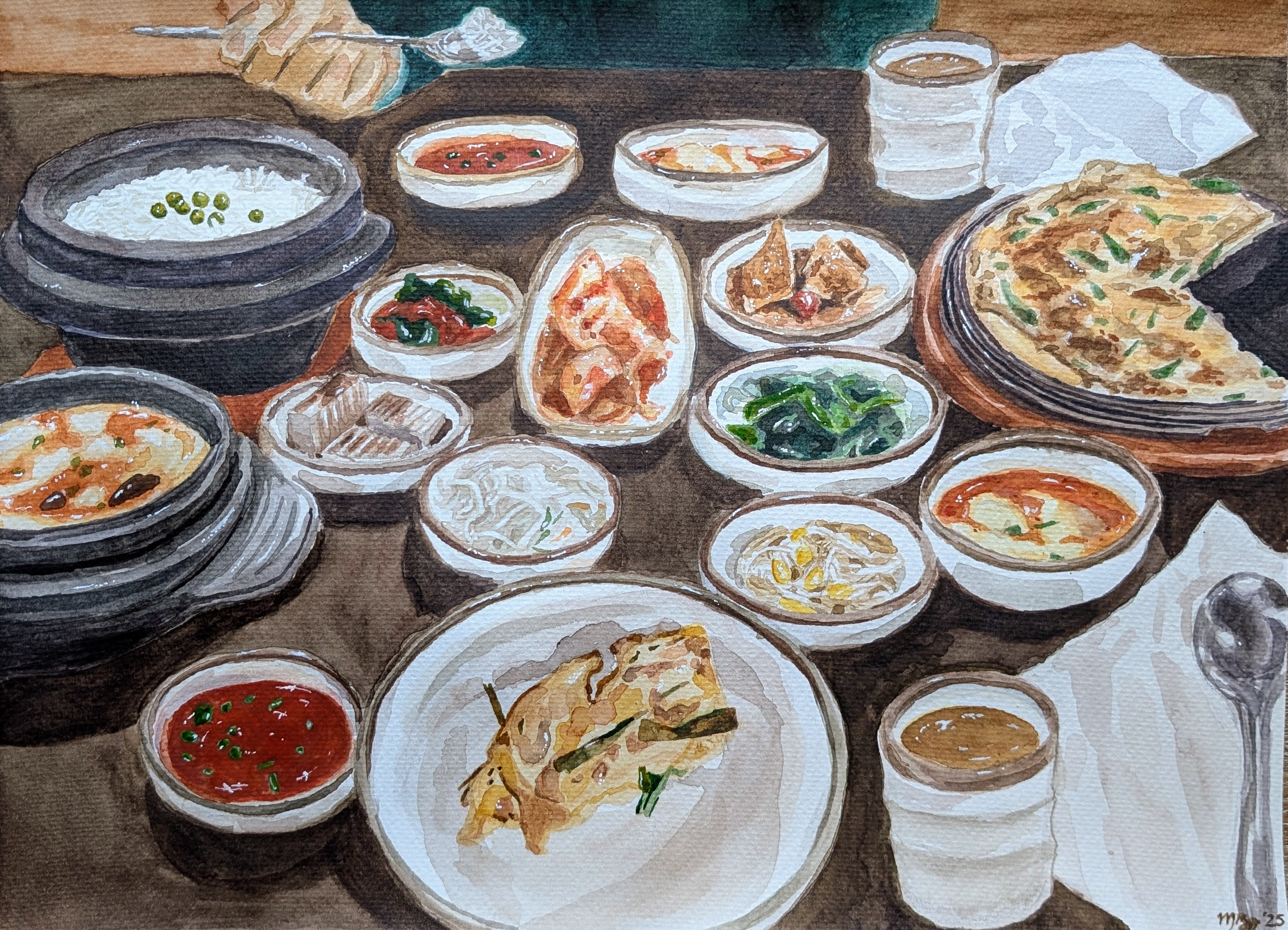 watercolor of Korean food